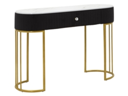 Consola Montpellier Black Glam - Estructura De Metal Dorado Con Tablero De Imitación Mármol Y Tela Negra 100x43x74 Cm - Elegante Diseño Rectangular