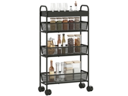 Carro De Almacenamiento De 4 Niveles, Con Ruedas, 3 Cestas Deslizantes, Cesta Superior De 19 X 43,2 X 80 Cm, Color Negro.