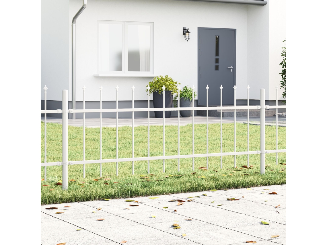 Valla de jardín con punta de lanza blanca, 11,9 x 0,6 m, acero, WSD96708, Lovely Home