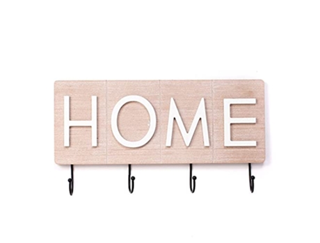 Perchero Pared de Madera con 4 Ganchos Metalicos Home 40x22 cm TIENDA EURASIA