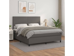 Cama Box Spring Con Colchón Cuero Sintético Gris 180x200 Cm
