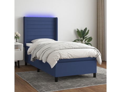 MAISON EXCLUSIVE Cama con somier con colchón y LED 90X190 cm Tela azul