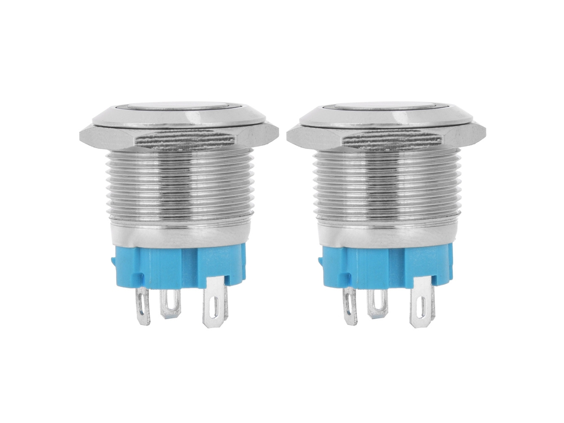 2 pulsadores, 4 pines, IP65, reinicio automático, con luz verde, 12~24 VCC