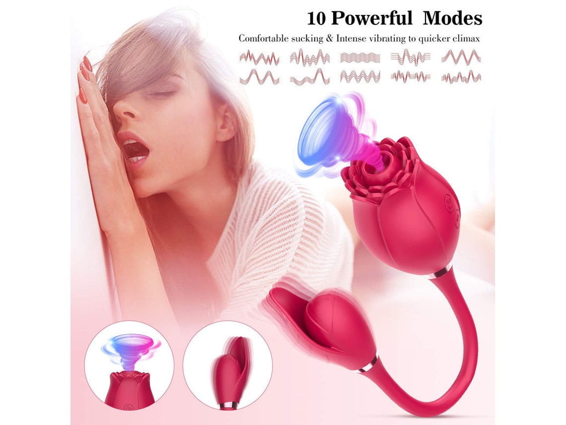 Vibrador de masaje de succión de rosas multifrecuencia de doble cabeza para mujeres (rosa) YIZHOOD