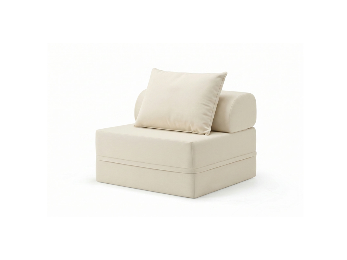 Sofá Modular 1 Lugar Convertible Liso Beige