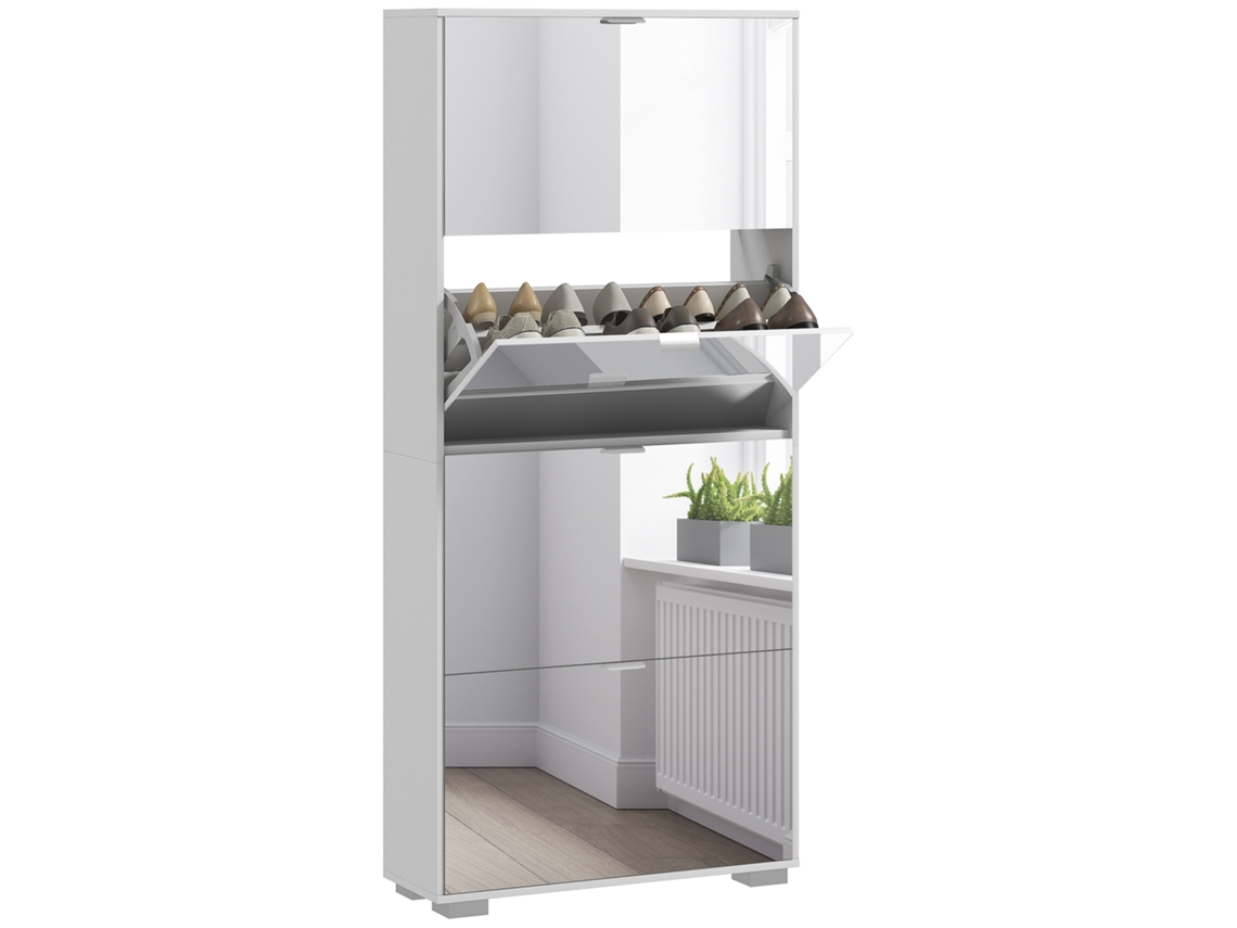 Zapatero 2 en 1 con frentes de espejo, 4 puertas plegables y estantes ajustables, hasta 24 pares, 76 x 26 x 168 cm