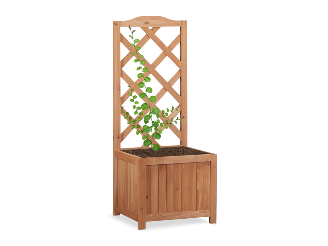 Caixa Trepadeira Relaxdays Em Madeira, Vaso De Jardim Com Treliça, 20 L, Suporte De 90 Cm, Resistente Às Intempéries.