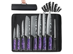 Juego de cuchillos de cocina de 10 piezas, acero inoxidable, mango ergonómico, ecológico, morado OEM