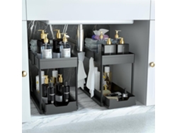 Estante De Almacenamiento De Dos Piezas Para Debajo Del Fregadero - Cesta De Almacenamiento Multifuncional Para El Baño - Negro