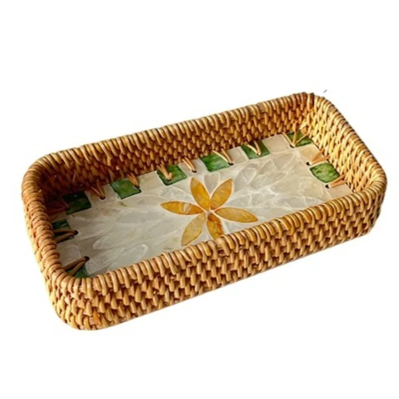 Bandeja de almacenamiento de ratán, bandeja decorativa para frutas. MDUG (Tamaño mediano: 22 x 22 x 4 cm)