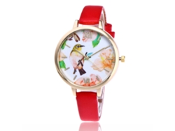 Reloj De Pulsera Vansvar Para Mujer Con Esfera Redonda Y Correa Fina De Piel Sintética (rojo)