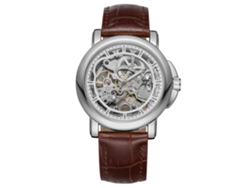Reloj Mecánico Automático De Moda Para Hombre Con Correa De Piel Sintética (marrón Plateado)