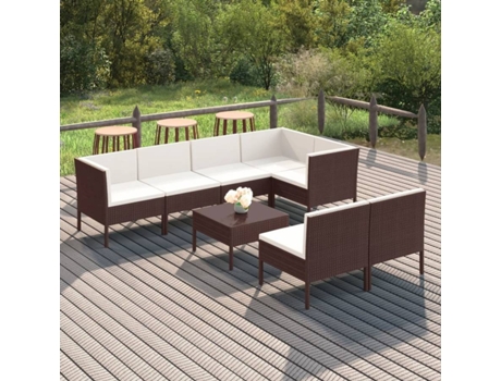 Conjunto 8 muebles de jardín VIDAXL y cojines ratán sintético marrón