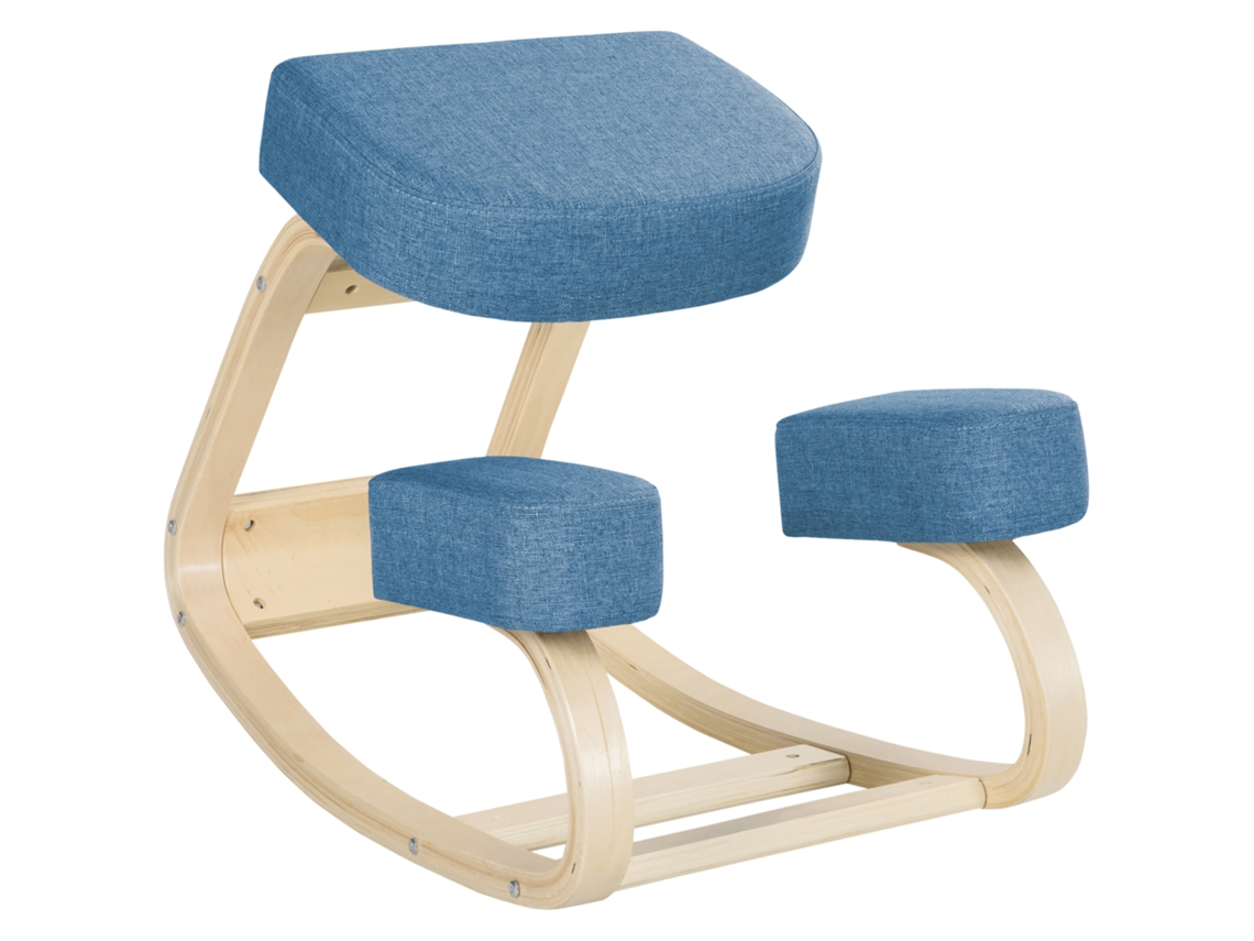 Silla ergonómica de rodillas tapizada en madera de abedul para una postura saludable en color azul ZACHARY