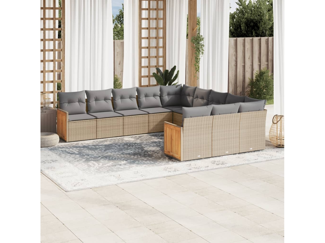 Conjunto de sofá de jardín de 11 piezas con cojines de mimbre beige DKD Home Decor