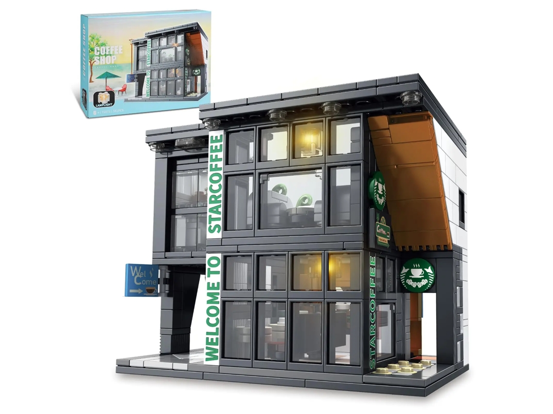 Juego De Bloques De Construcción Para Adultos, Cafetería Y Casa Adosada Con Luces, Regalo De Navidad.