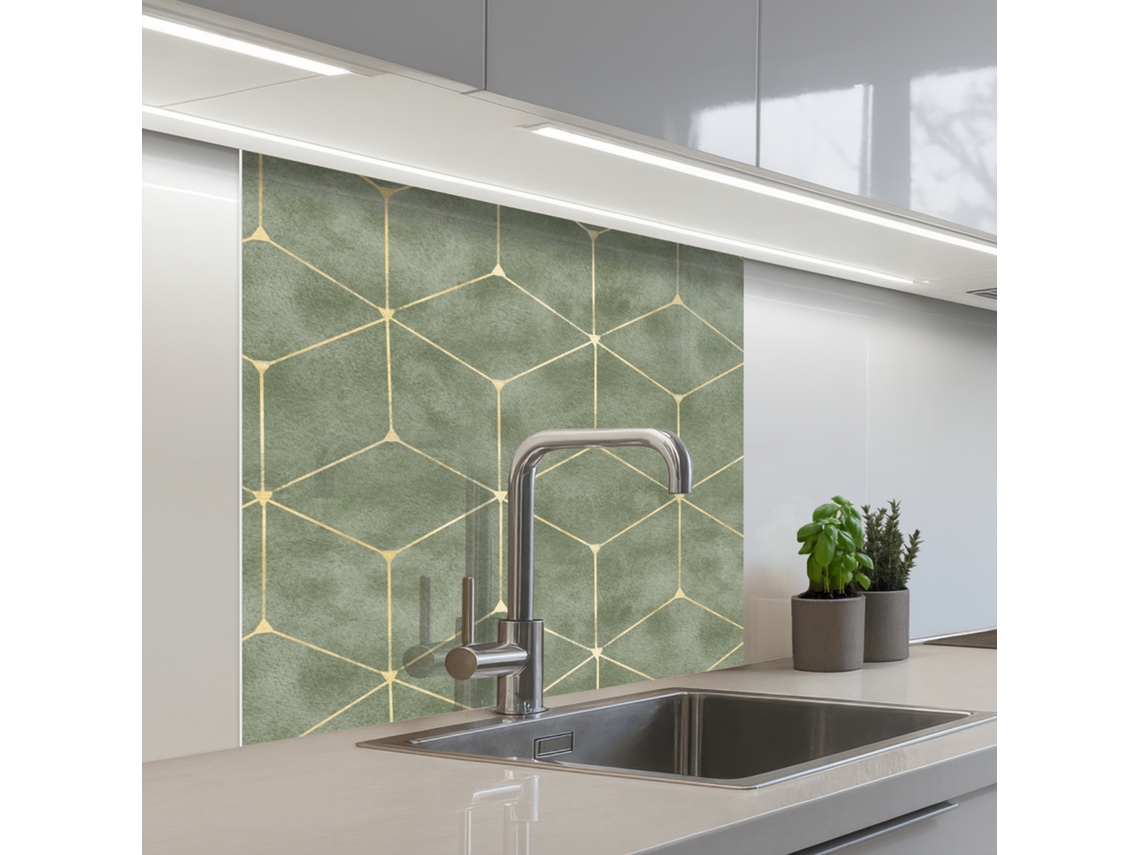 Salpicaderos De Cocina Sutil - Geométrico - Dorado - Verde 80x80 Cm