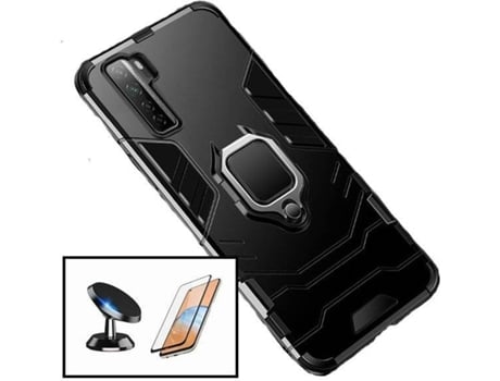 Kit Funda, Soporte y Protector de Cristal Templado Huawei P40 Lite 5G Military Defender Negro