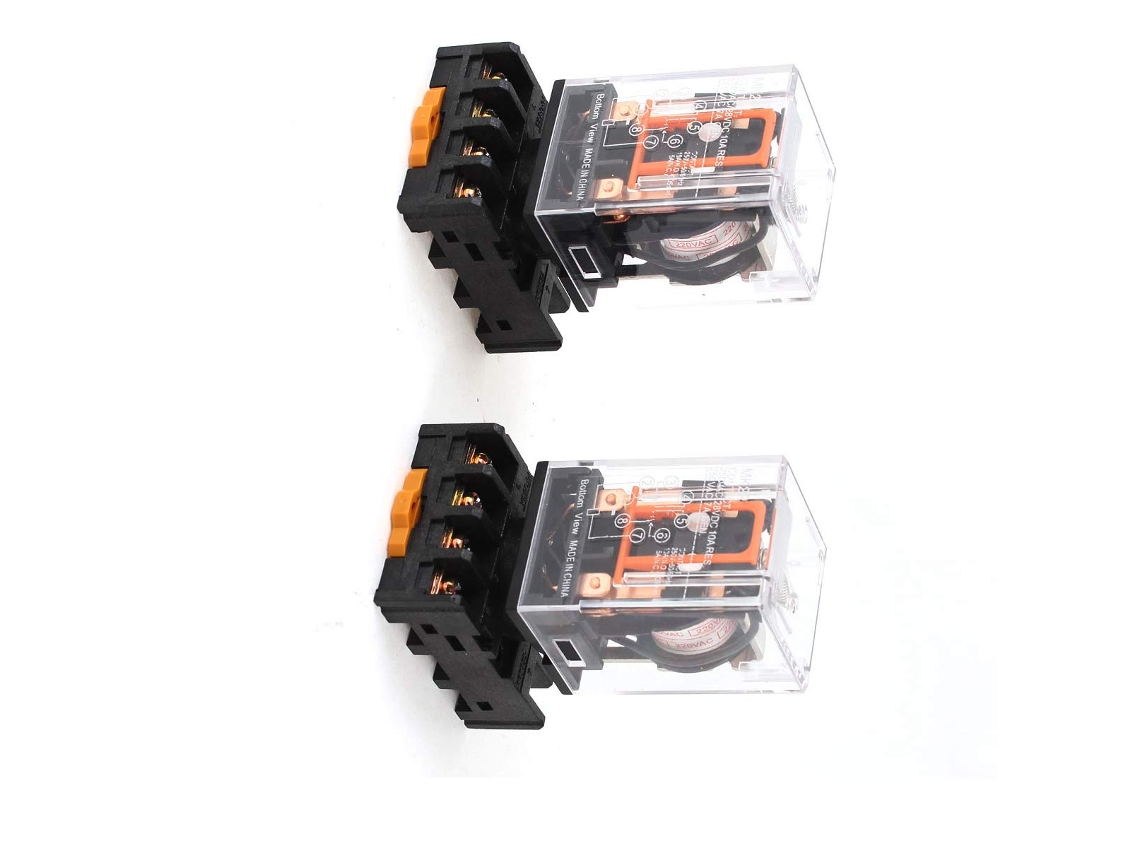 Juego de 2 relés de potencia MK2P AC 220V con bobina DPDT de 8 pines y zócalo para riel DIN de 35 mm. CHABERLU