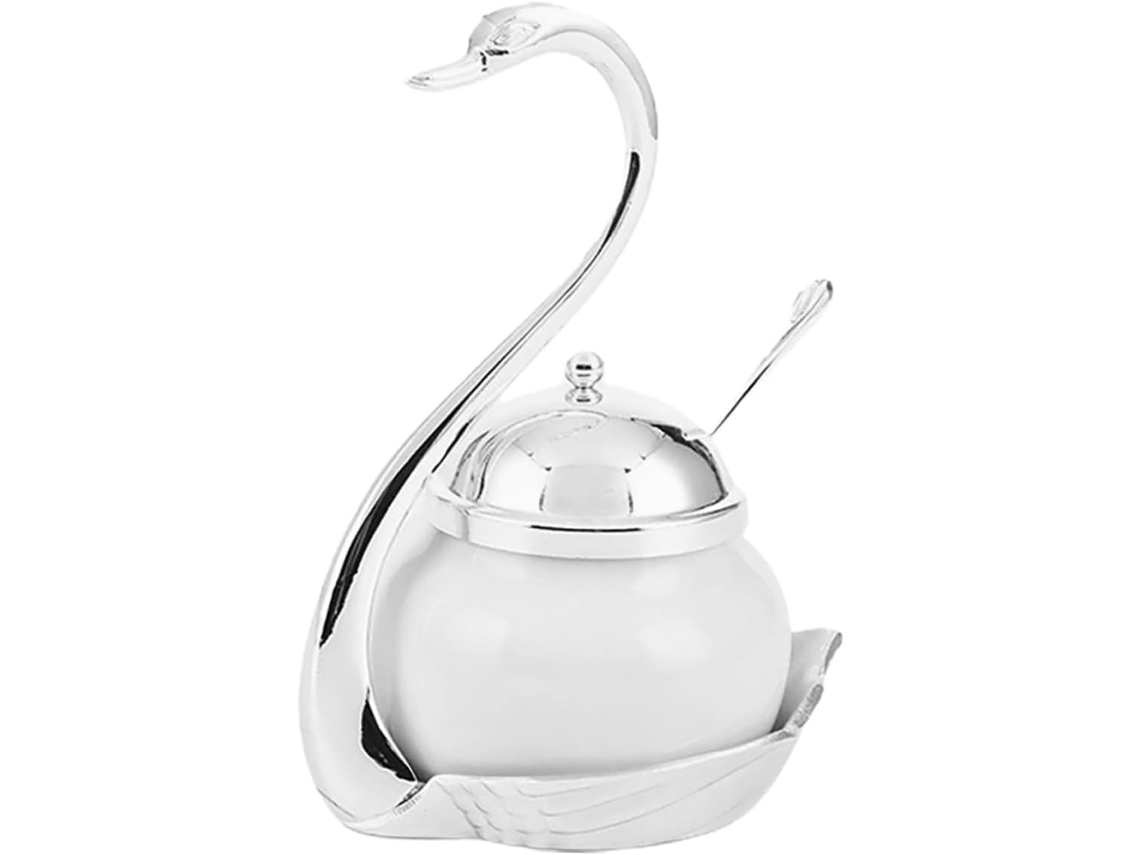 Tarro Para Condimentos Con Forma De Cisne, Recipiente Para Miel Con Cuchara Para Azúcar.
