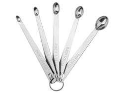 2026-31858-cucharas Medidoras De Acero Inoxidable, 5 Mini Cucharas Con Anillo, Marcas Grabadas Us Y Métricas
