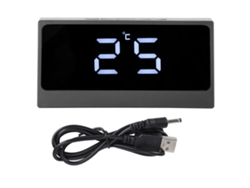 Reloj despertador digital LED inteligente con temperatura y espejo de maquillaje negro luminoso.