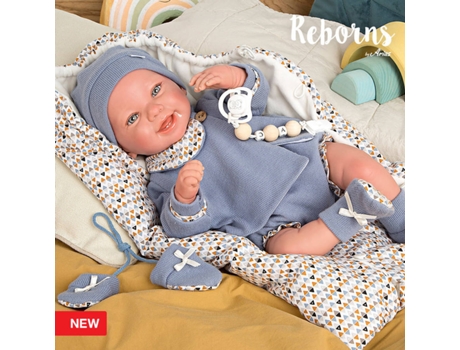Muñeco ARIAS Arias Reborns 45 cm Daniel con Saco de Dormir (Edad Mínima: 3 Años - 58 x 20,5 x 30 cm)