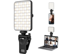 Luz para selfies recargable y luz con clip para teléfonos móviles, luz LED para teléfonos móviles con brillo ajustable, Ikikso (negro)