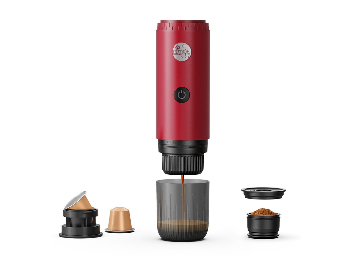 Cafetera expreso eléctrica portátil Eifson, 2 en 1 para café molido y cápsulas (roja)