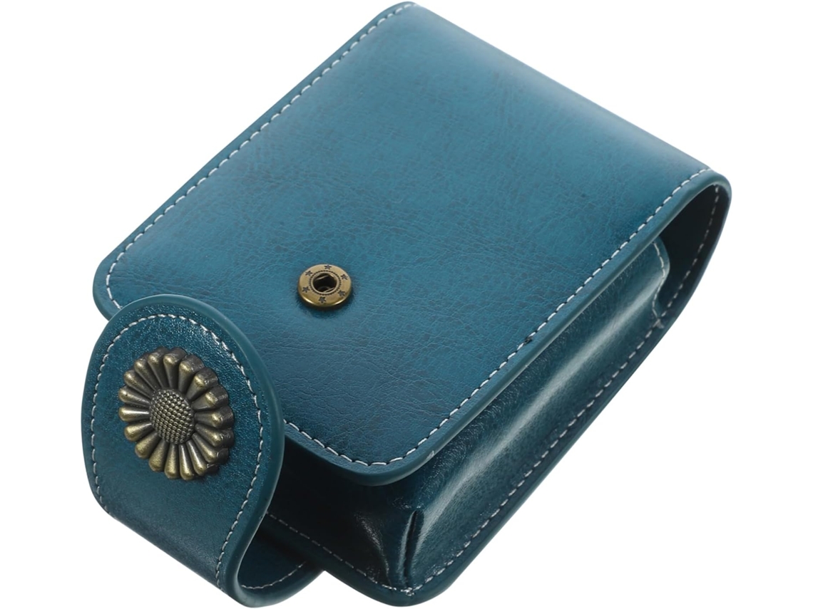 Neceser Azul De Piel Sintética Para Pintalabios Con Espejo Incorporado: Portátil Y Elegante.