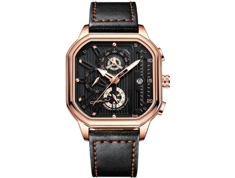 VEANXIN Reloj para Hombre Cronógrafo Fecha Correa de Cuero Cuadrada Reloj de Pulsera Impermeable-Negro plata