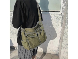 Bolso grande de lona con múltiples compartimentos, bolso de hombro informal para mujer/hombre, negro