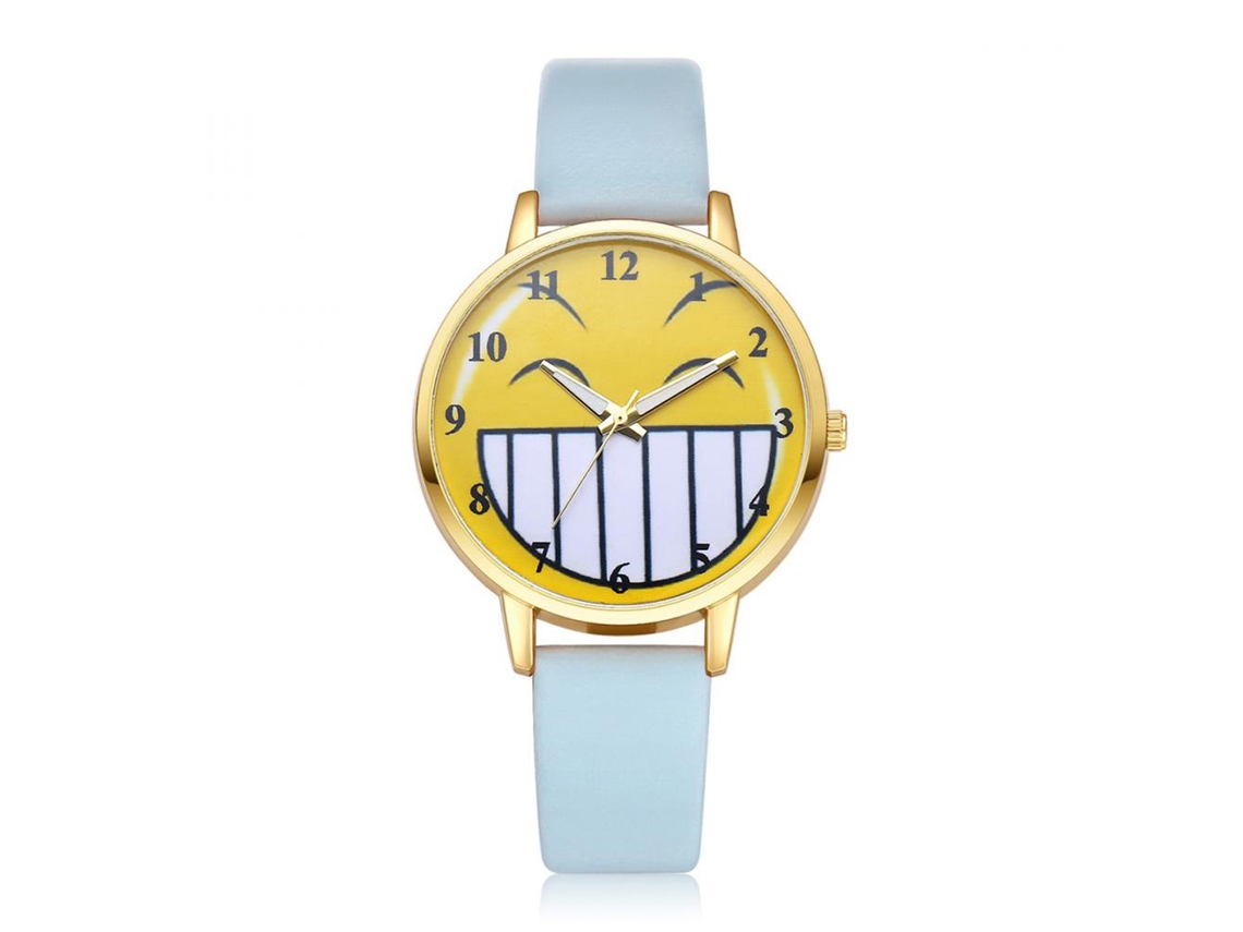 Reloj Analógico De Cuero Pu Con Movimiento De Cuarzo Dial Redondo Azul Cielo