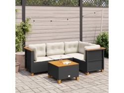 Conjunto de 5 sofás de jardín con cojines de mimbre sintético negro, Dkd Home Decor