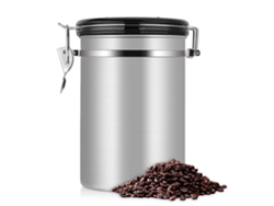 Recipiente hermético para café de acero inoxidable de 1,8 l, color negro y plateado