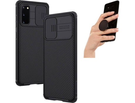 Carcasa y Popsocket Samsung S20 Camshield Nillkin Negro