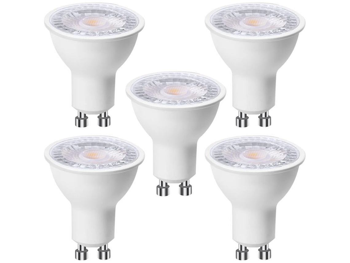 Paquete De 5 Bombillas Led Gu10 De 6w (equivalentes A 60w), Luz Blanca Fría 6000k, 500 Lúmenes, Sin Parpadeo.