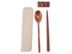 Juego Portátil Y Reutilizable De Cuchara Y Palillos De Madera Con Tapa Para Viajes, Acampadas Y Oficina.