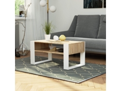 Mesa De Centro Akord Domi Roble Sonoma 92 Cm Con Patas En Color Blanco 92x53x45 Cm