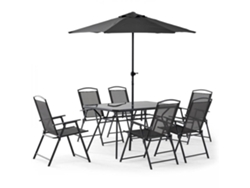Mesa de Jardín Rectangular 140 X 80 Cm con 6 Sillas Plegables y Parasol Central