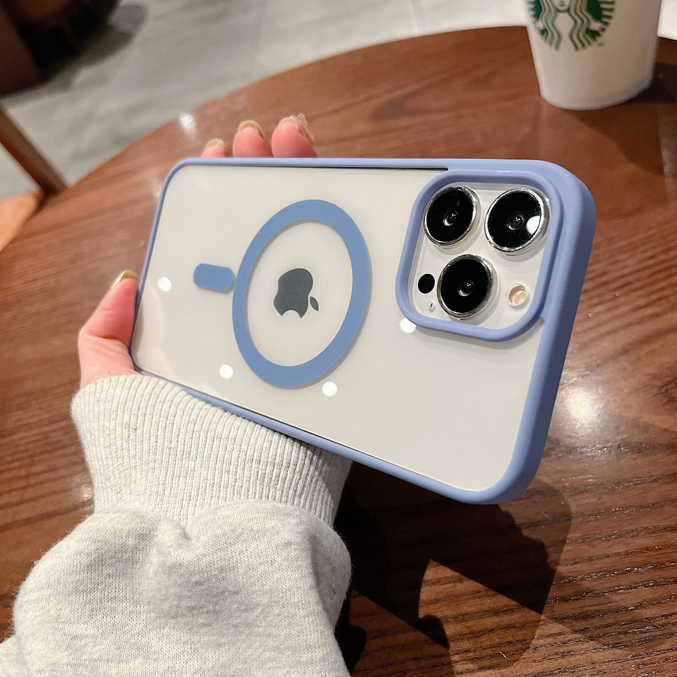 (iphone 13 Mini, Azul) Funda Protectora Transparente Con Carga Inalámbrica Magnética Magsafe, Material Acrílico Rígido.