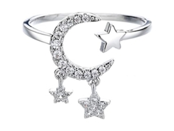 2026-2 Anillos Abiertos Luna Creciente Estrella Para Mujer Zirkonia Cubica Tassel Ajustable
