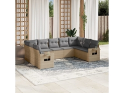 Conjunto de sofá de jardín de 9 piezas con cojines, mimbre sintético beige, Dkd Home Decor