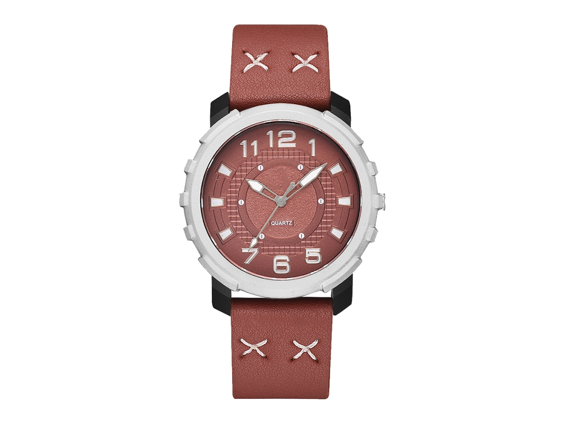 Reloj De Pulsera De Cuarzo Informal Para Hombre De Pu Con Esfera Redonda Marrón Claro