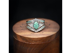 Anillo De Plata De Ley 925 Con Turquesa Natural Y Diamante - Accesorio De Joyería Sencillo Y Moderno - Regalo Popular Para Mujeres