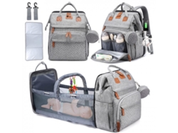 Mochila para pañales con cuna plegable y bolsa aislante para biberones con puerto de carga USB y asas para cochecito Gris1 SIURN