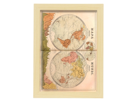 NACNIC Pósters Geográficos En Vintage Mapamundi En Hemisferios De 1879 Ilustraciones De Antiguos Mapamundis En Tonos Sepia Tamaño A3 Con Marco Negr...