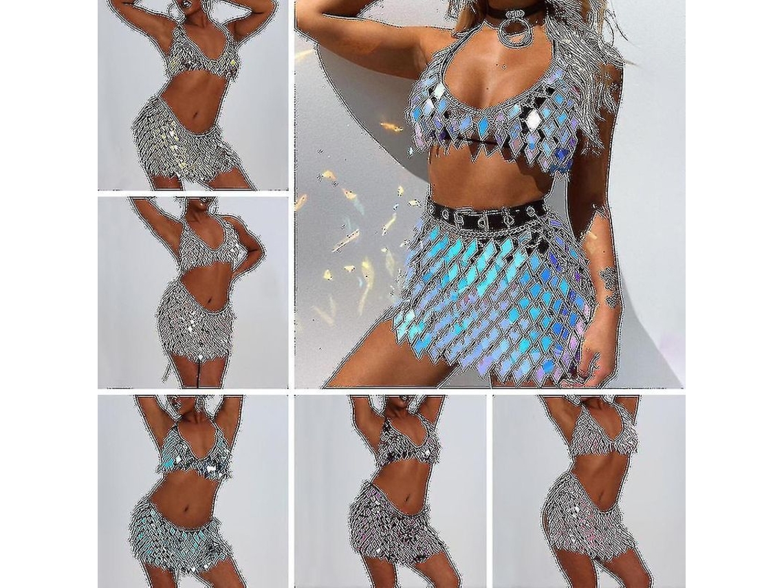 2026-cadena Corporal Con Lentejuelas Y Borlas Traje De Bikini Azul Para Fiestas Rave Y Nightclubs