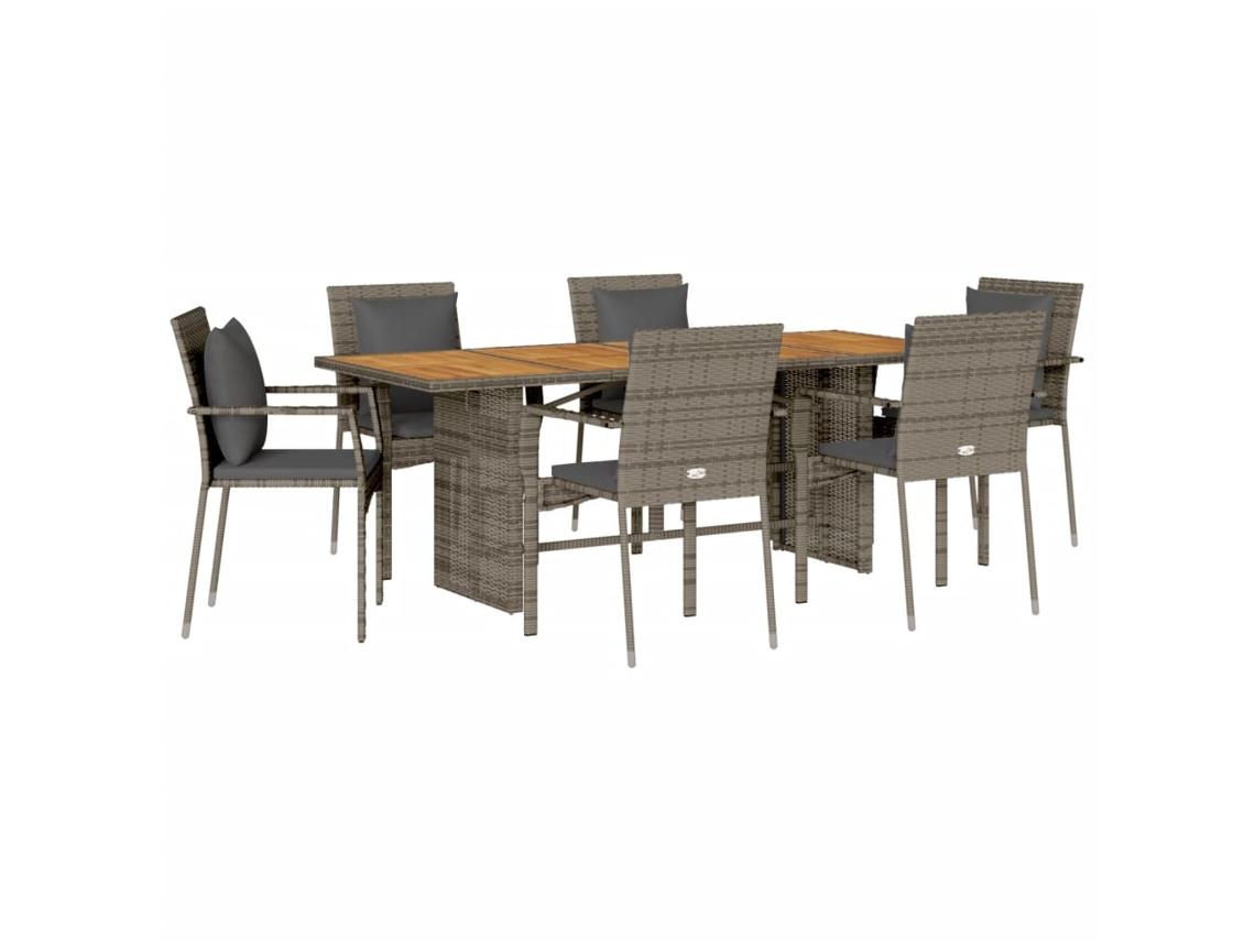 Maison Exclusive - Juego de comedor de jardín de 7 piezas con cojines de mimbre y patas grises