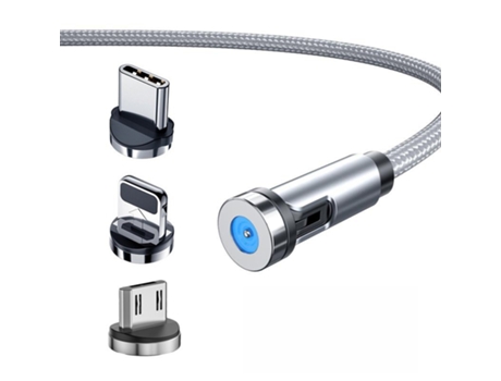 Cable Giratorio Grados Carga Rápida Compatible Ios Android Plateado